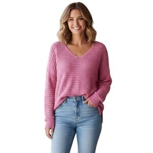 Rachel Zoe Powder Pink Chunky Sweater Size L Oversized Waffle Knit Barbiecore